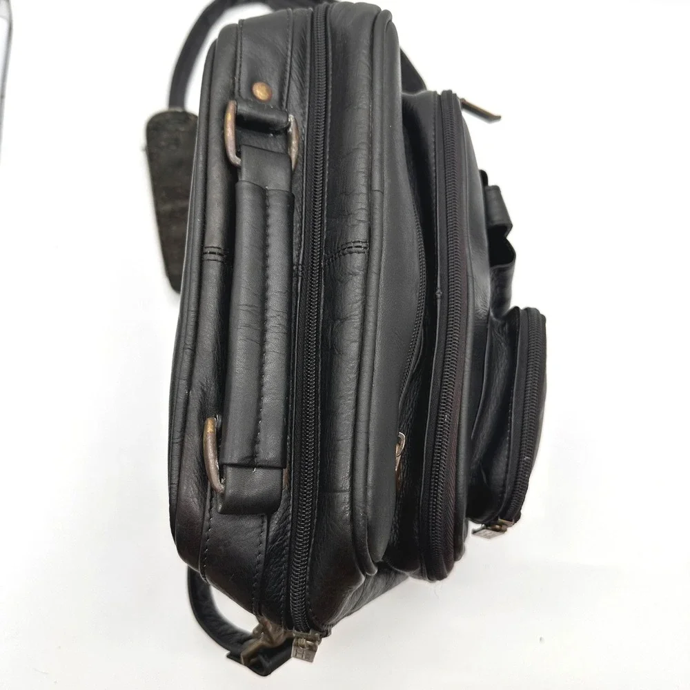 Vintage Claire Chase Black Leather Messenger Bag Crossbody Organizer Briefcase